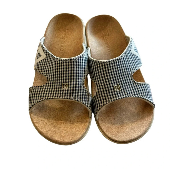 Spenco Kholo Blue Gingham Print Cork Orthotic Slide Sandals Women's 10W - Picture 3 of 3